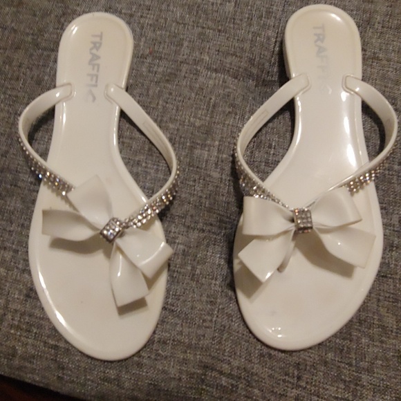 white bling flip flops